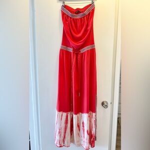 Gypsy05 Red & Tie Dye Silk Maxi Dress with Pockets